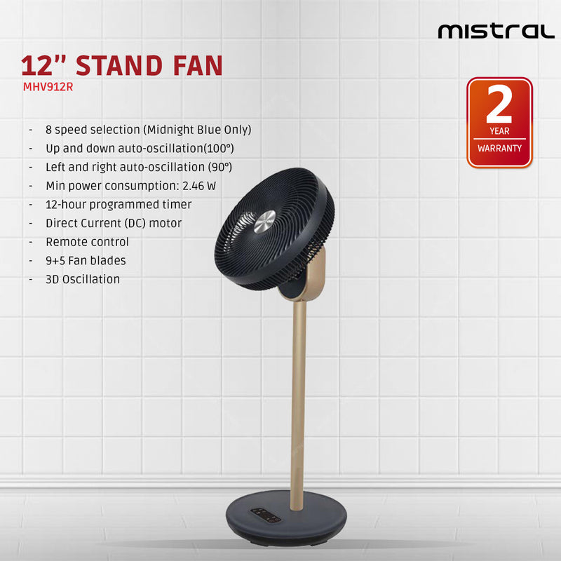 Mistral 12” High Velocity Stand Fan with Remote Control MHV912R