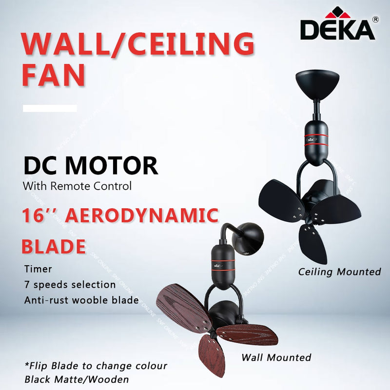 Deka Designer Wall Fan Ceiling Fan 16” With Remote Control MS16DC-BLW