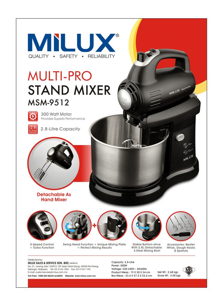 Milux 2.8L Multi Pro Stand Mixer MSM-9512 MSM9512