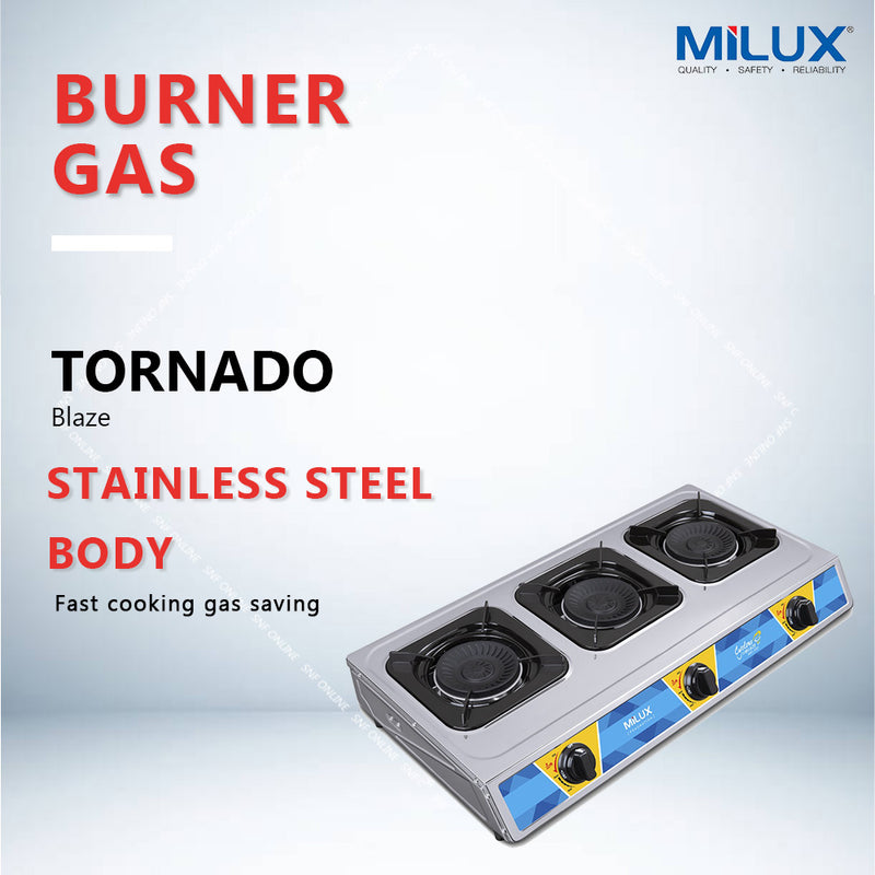 Milux Stainless Steel Gas Stove MSS-1233 (Triple Burner)