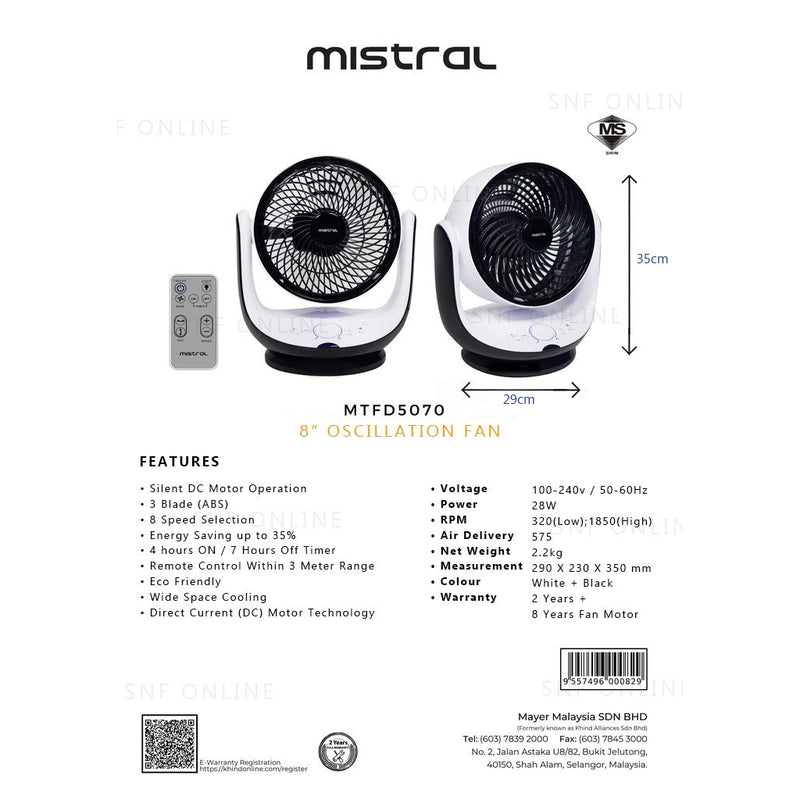 Mistral DC Oscillation Fan MTF-D5070