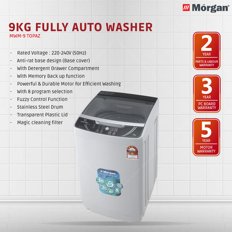 Morgan 9kg Topaz Fully Auto Washing Machine MWM-9