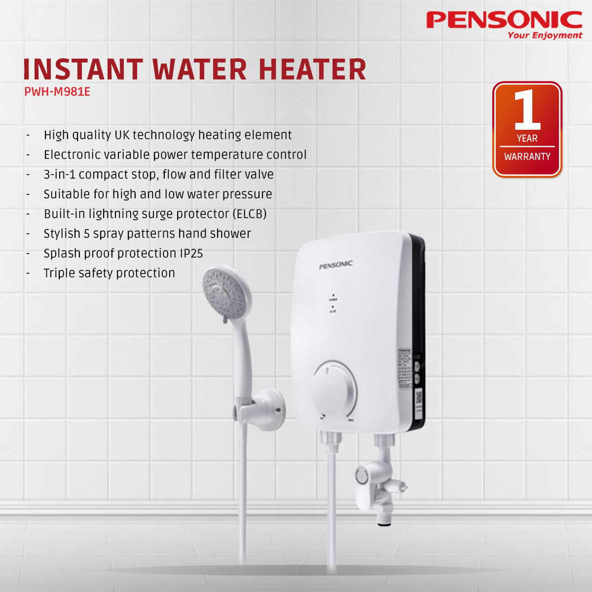 Pensonic Pam Pemanas Air Instant Water Heater Pump PWH-M981E