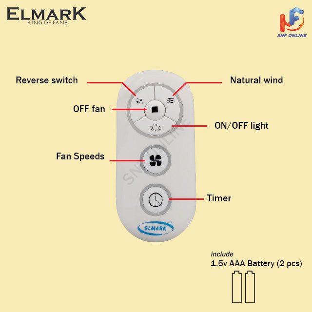 Elmark Rapid 44 DC Motor 5 Blade Ceiling Fan 48’’ With Remote 3 Tone 24W LED Lamp ELMARKRAPID-KOA