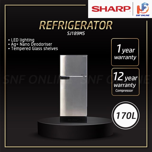 Sharp 170L Fridge Refrigerator J-TECH INVERTER Peti Sejuk SJ189MS