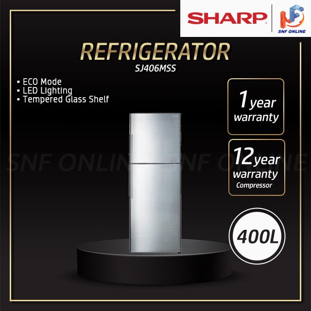 Sharp Refrigerator 2 Door 400L J-Tech Inverter Peti Sejuk 2 Pintu SJ406MSS