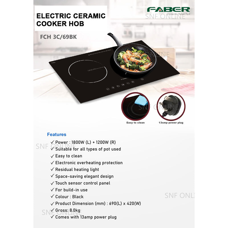 Faber Built-in Double Electric Ceramic Cooker Hob FCH3C/69BK