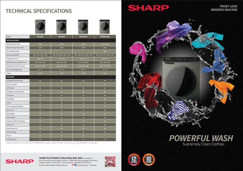 Sharp 2 in 1 Front Load Washer Dryer 10kg ESFWV10088