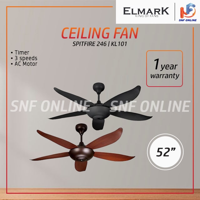 ELMARK 52 Ceiling Fan With Remote Control 5 SPITFIRE 246-MC (Midnight Caramel) / ELMARK-KL101 (Matt Black)