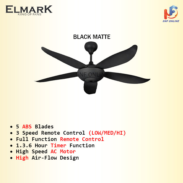 ELMARK 52 Ceiling Fan With Remote Control 5 SPITFIRE 246-MC (Midnight Caramel) / ELMARK-KL101 (Matt Black)