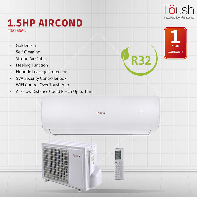 Toush Smart Air Conditioner Aircond 1.5HP T1526SAC-SW T1526SAC-CU