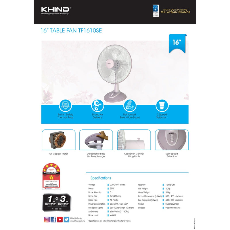 Khind Table Fan 16’’ TF1610SE