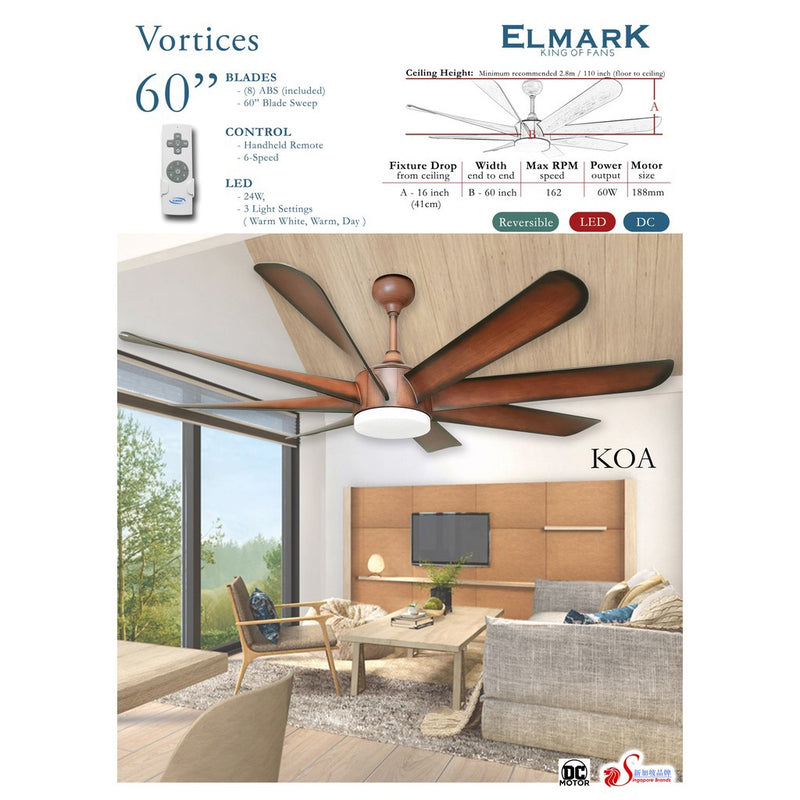 Elmark Vortices 60'' 8 Blade DC Motor Ceiling Fan ELMARKVORTICES-KOA