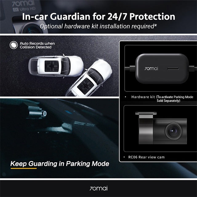 70Mai A800S Dual vision 140 Rear Cam FOV 4K Ultra HD Screen Dash Cam Rear APP Control 24h Night Vision A800 A800S + RC06 + 64GB