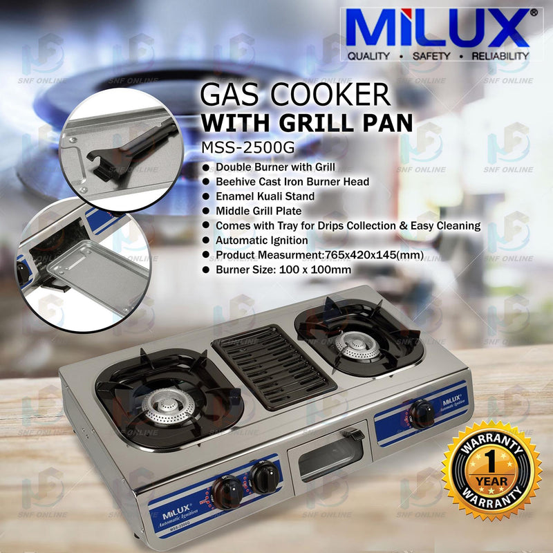 Milux Gas Cooker with Grill Plate Dapur Gas MSS-2500G MSS2500G