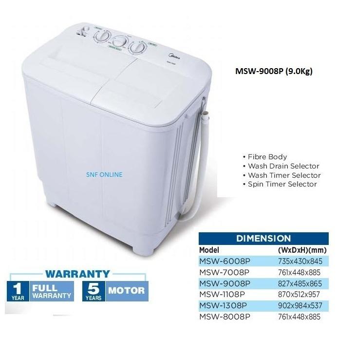 Midea 9Kg Semi auto Washing Machine MSW-9008P