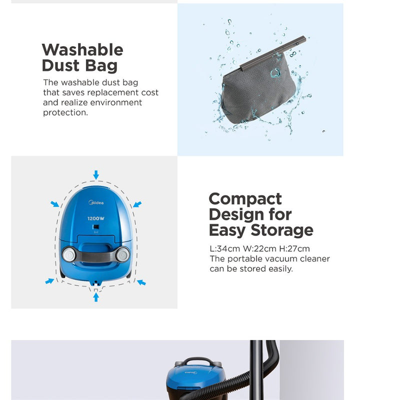 Midea Vacuum Cleaner 1200W MVC-C1211S-RD / MVC-C1211S-BL  MVC-C1211S