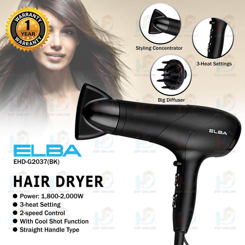 Elba Hair Dryer 1800 - 2000W EHD-G2037(BK)