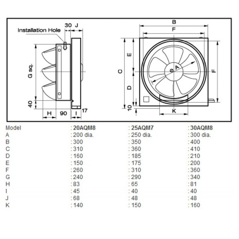 KDK 12” / 30cm Wall Mounted Ventilating Fan 30AQM8