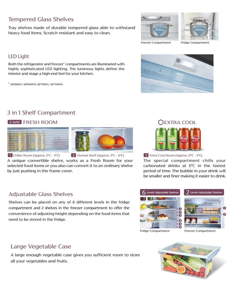 Sharp Refrigerator 440L J-Tech Inverter SJE438MK (Pelican Series)