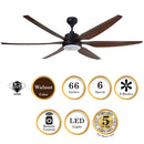 Recavo Ceiling Fan 66” DC Inverter With Remote Control By Deka NEON66LED-WALNUT