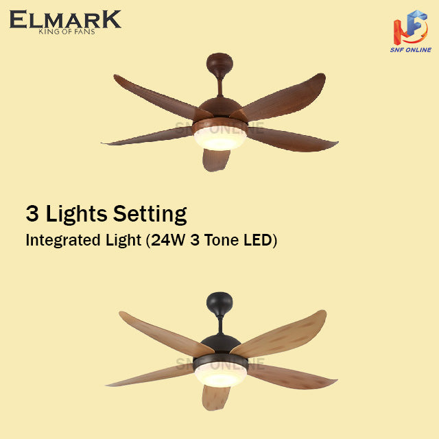 Elmark Rapid 44 DC Motor 5 Blade Ceiling Fan 48’’ With Remote 3 Tone 24W LED Lamp ELMARKRAPID-PINE
