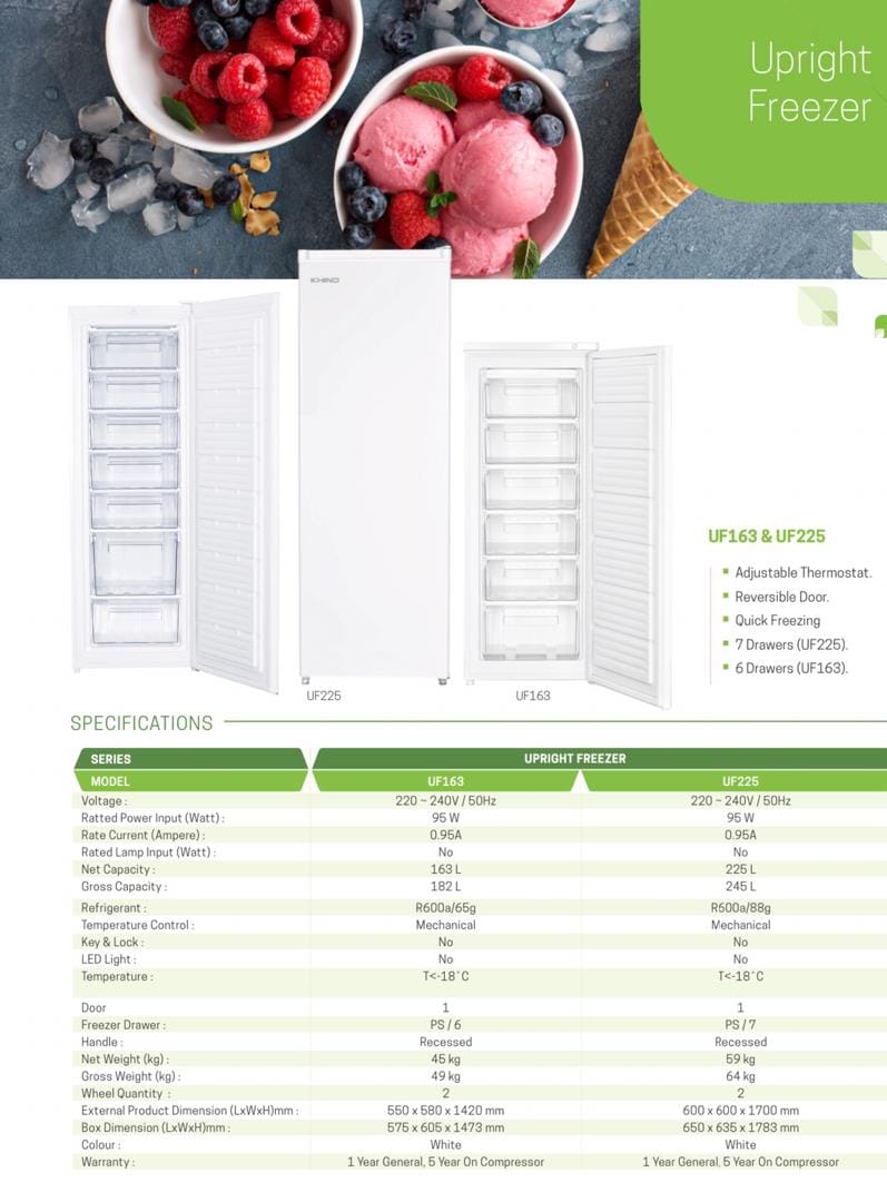 Khind Upright Freezer peti sejuk beku 220L UF225 UF-225
