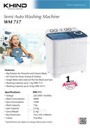 Khind Mesin Basuh Semi Auto Washing Machine WM717 (7KG) / WM801SA (8KG)