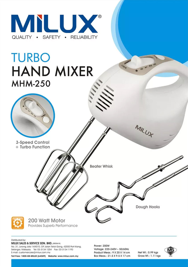 Milux Turbo Hand Mixer MHM-250 MHM250
