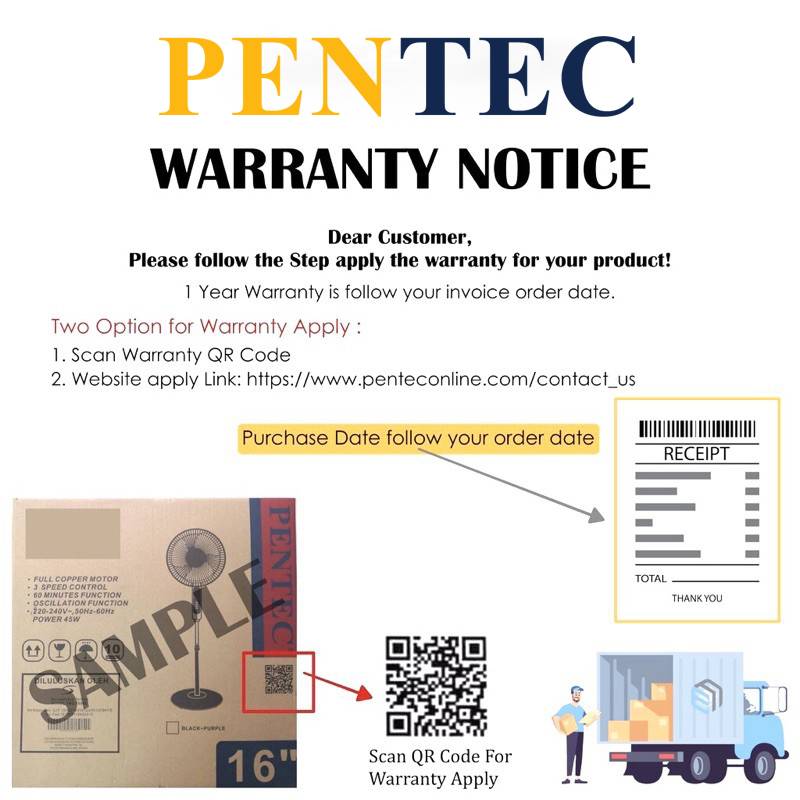 Pentec 18’’ Wall Fan 5 Blade With Remote Control  TAC-1822 TAC1822