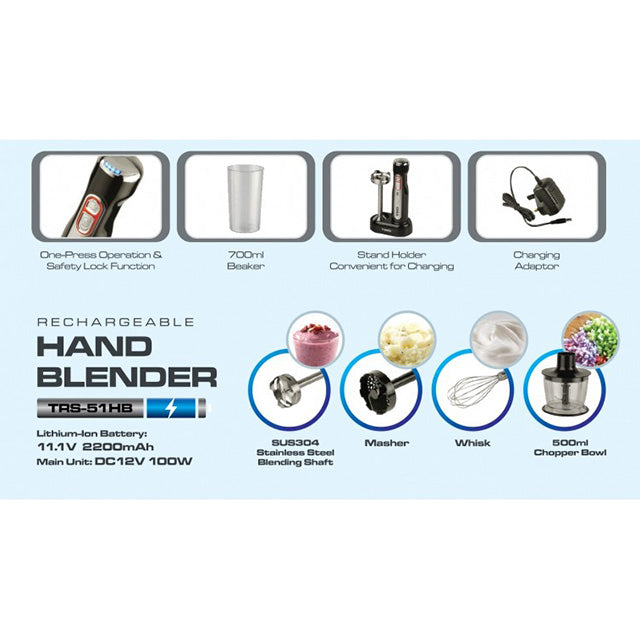 Trio Cordless Rechargeable Hand Blender TRS-51HB