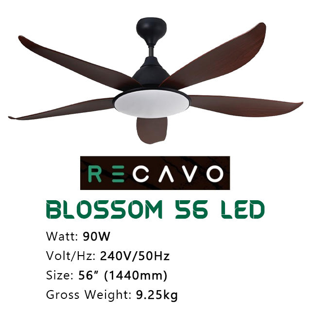 Recavo Ceiling Fan DC Inverter With Remote Control By Deka Blossom 56 LED (Walnut) BLOSSOM-56L