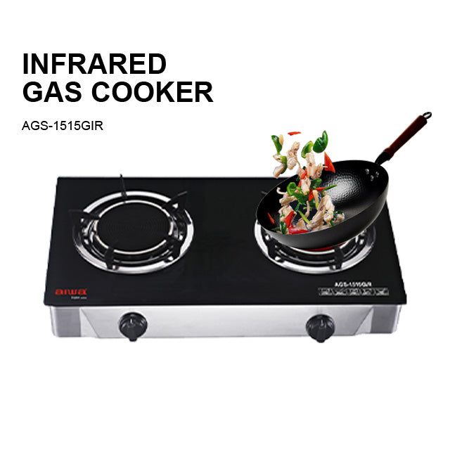 Aiwa Infrared Double Burner Table Top Glass Hob Gas Cooker AGS-1515GIR