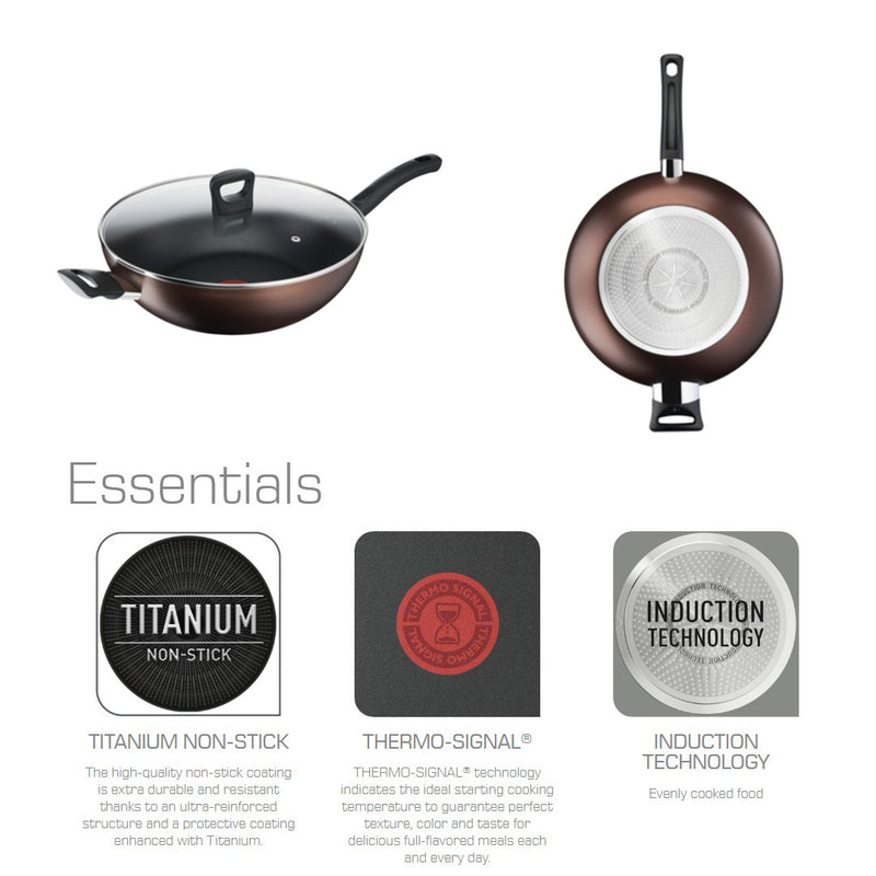 Tefal Cookware Day By Day Wokpan Pan Non-Stick WIth Lid (32cm) G14398 G1439895 (24cm) G14304 (28cm) G14366