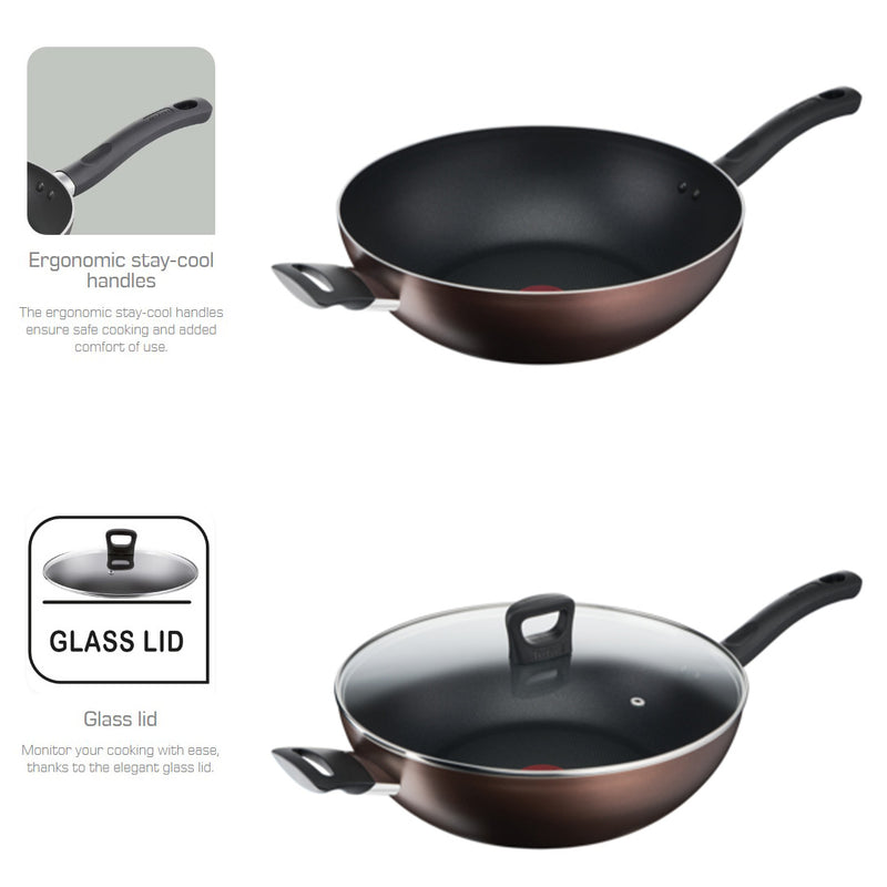 Tefal Cookware Day By Day Wokpan Pan Non-Stick WIth Lid (32cm) G14398 G1439895 (24cm) G14304 (28cm) G14366
