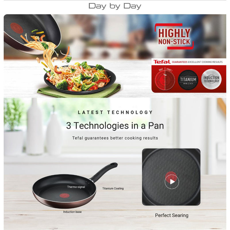 Tefal Cookware Day By Day Wokpan Pan Non-Stick WIth Lid (32cm) G14398 G1439895 (24cm) G14304 (28cm) G14366