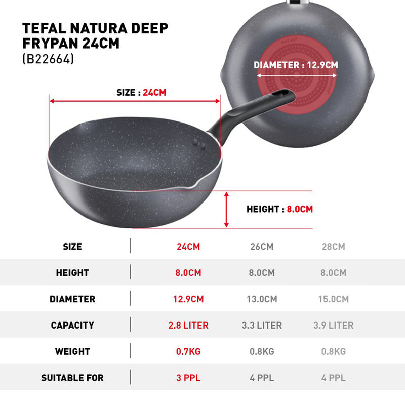 Tefal 24cm Cookware Natura Deep Frypan pan Non-Stick B22664 B2266495