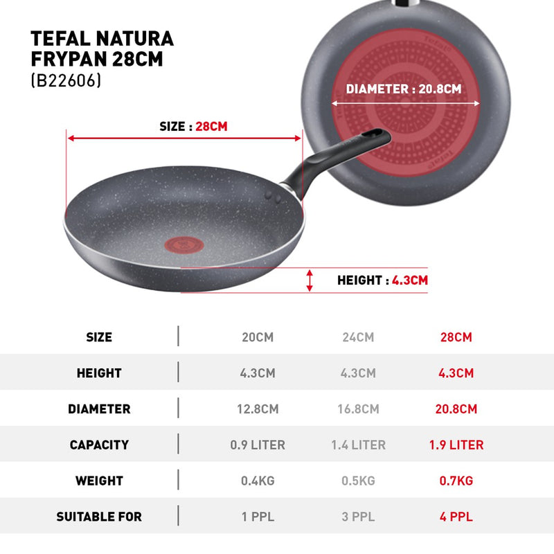 Tefal 28cm Cookware Natura Frypan Pan Non-Stick B22606 B2260695