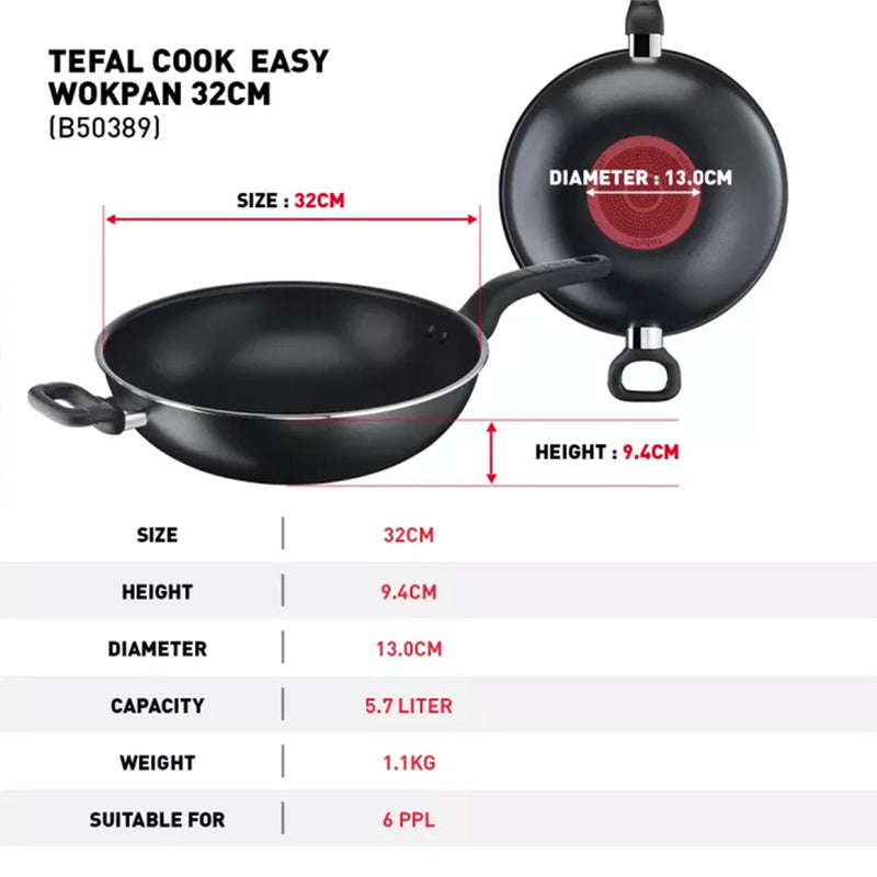 Tefal 32cm Cook Easy Wokpan Pan Non-Stick B50389 B5038995