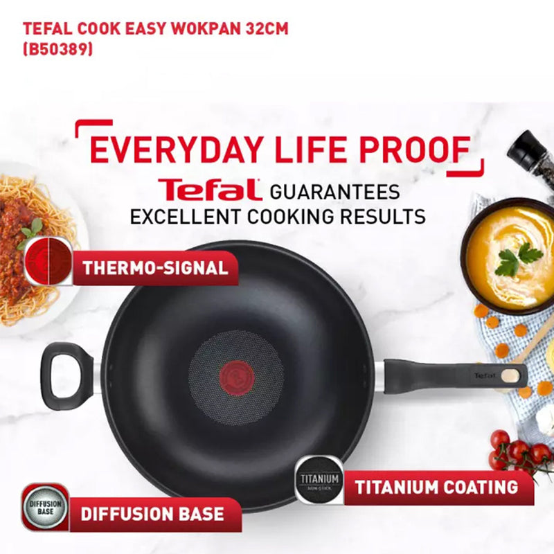 Tefal 32cm Cook Easy Wokpan Pan Non-Stick B50389 B5038995