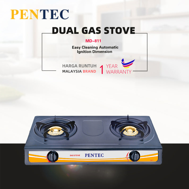 Pentec Double Burner Stainless steel Gas Stove dapur gas MD-811 MD-811M