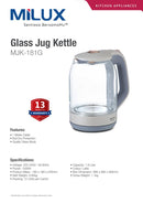 Milux Cerek Air Elektrik Glass Jug Kettle MJK-181G