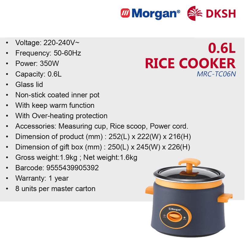 Morgan 0.6L Rice Cooker MRC-TC06NS