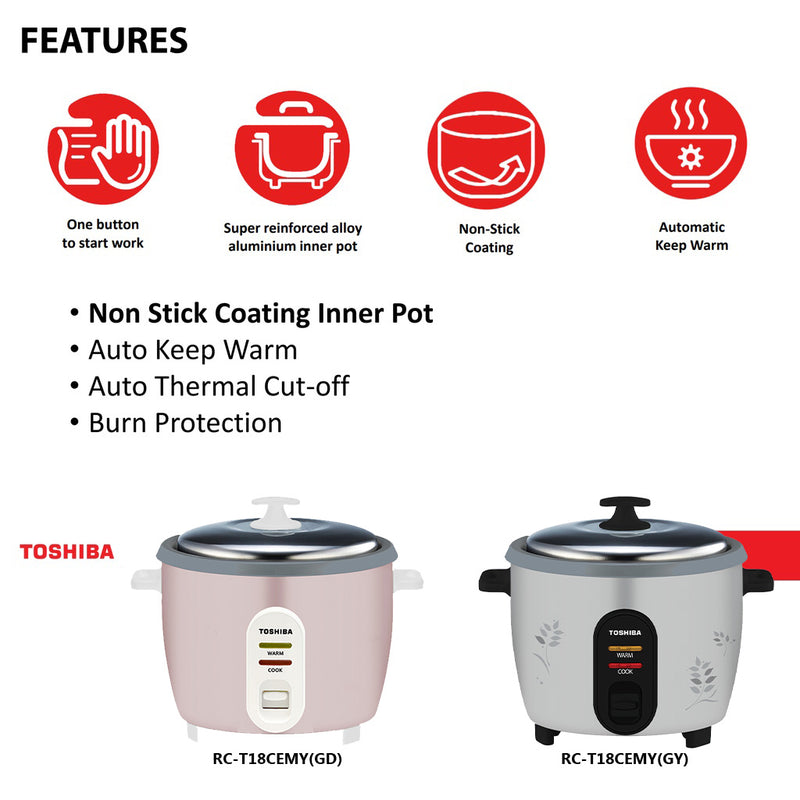 Toshiba Rice Cooker 1.8L RC-T18CEMY(GY)