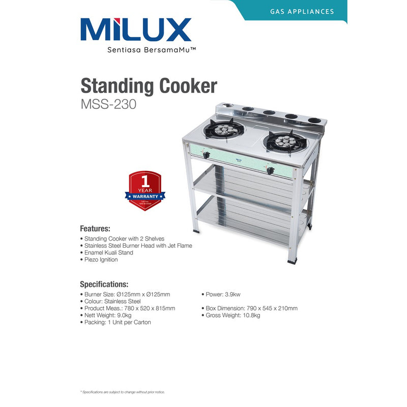 Milux Stainless Steel Standing Cooker MSS230 MSS-230