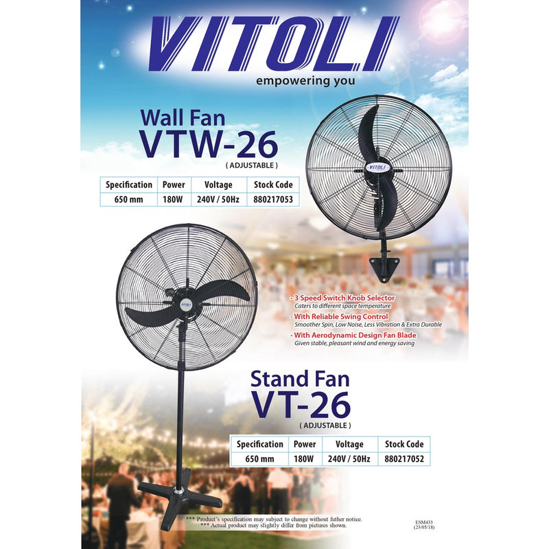 Vitoli 26'' Industrial Stand Fan / Kipas Angin Besar VT-26