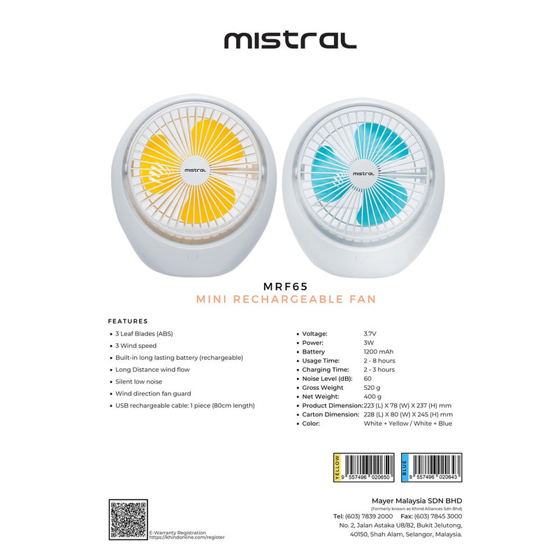 Mistral Mini Rechargeable Fan MRF65