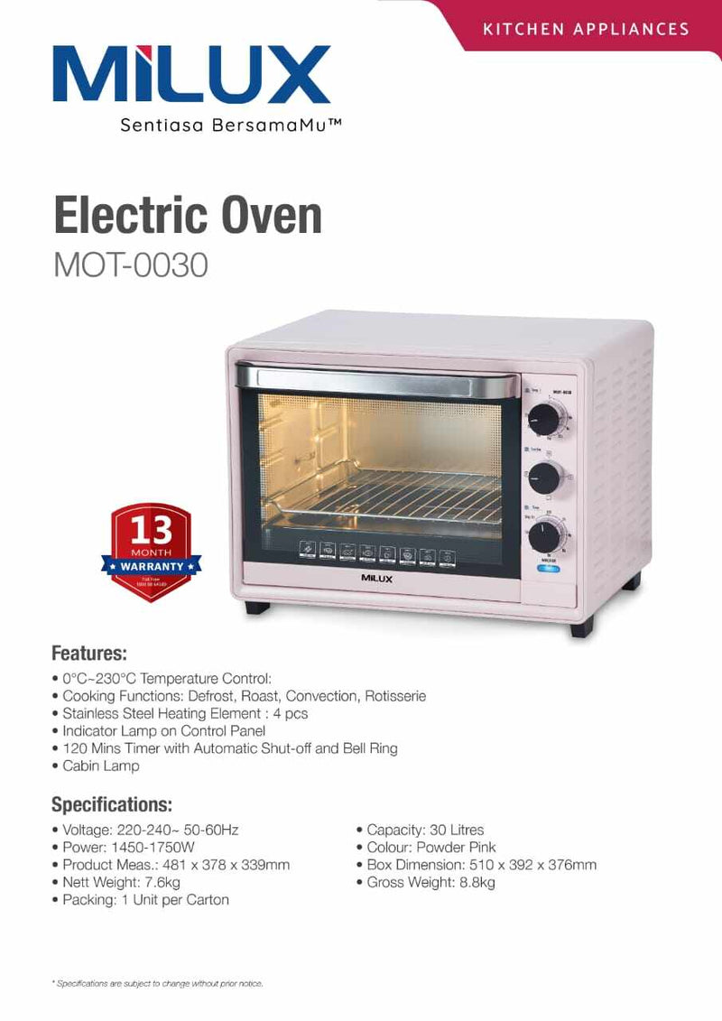 Milux 30L Electric Oven MOT-0030