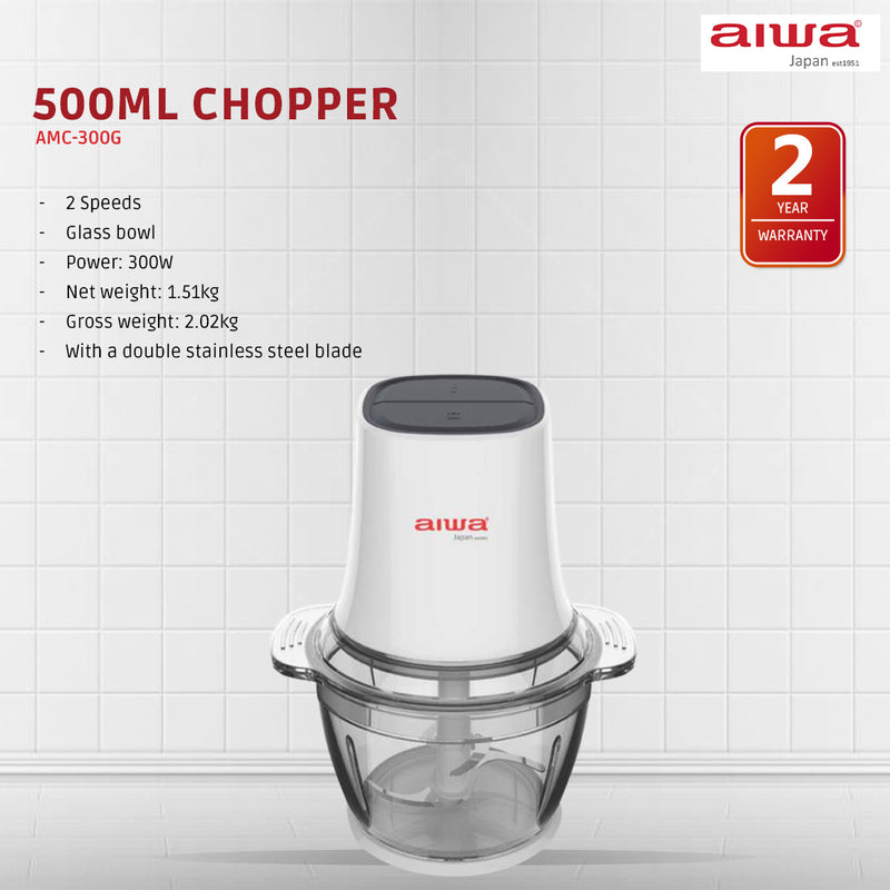 Aiwa Mini Chopper With Glass Bowl 0.5L AMC-300G