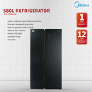 Midea 580L Side By Side Refrigerator Black Glass MSS-582WEGBI MSS582WEGBI